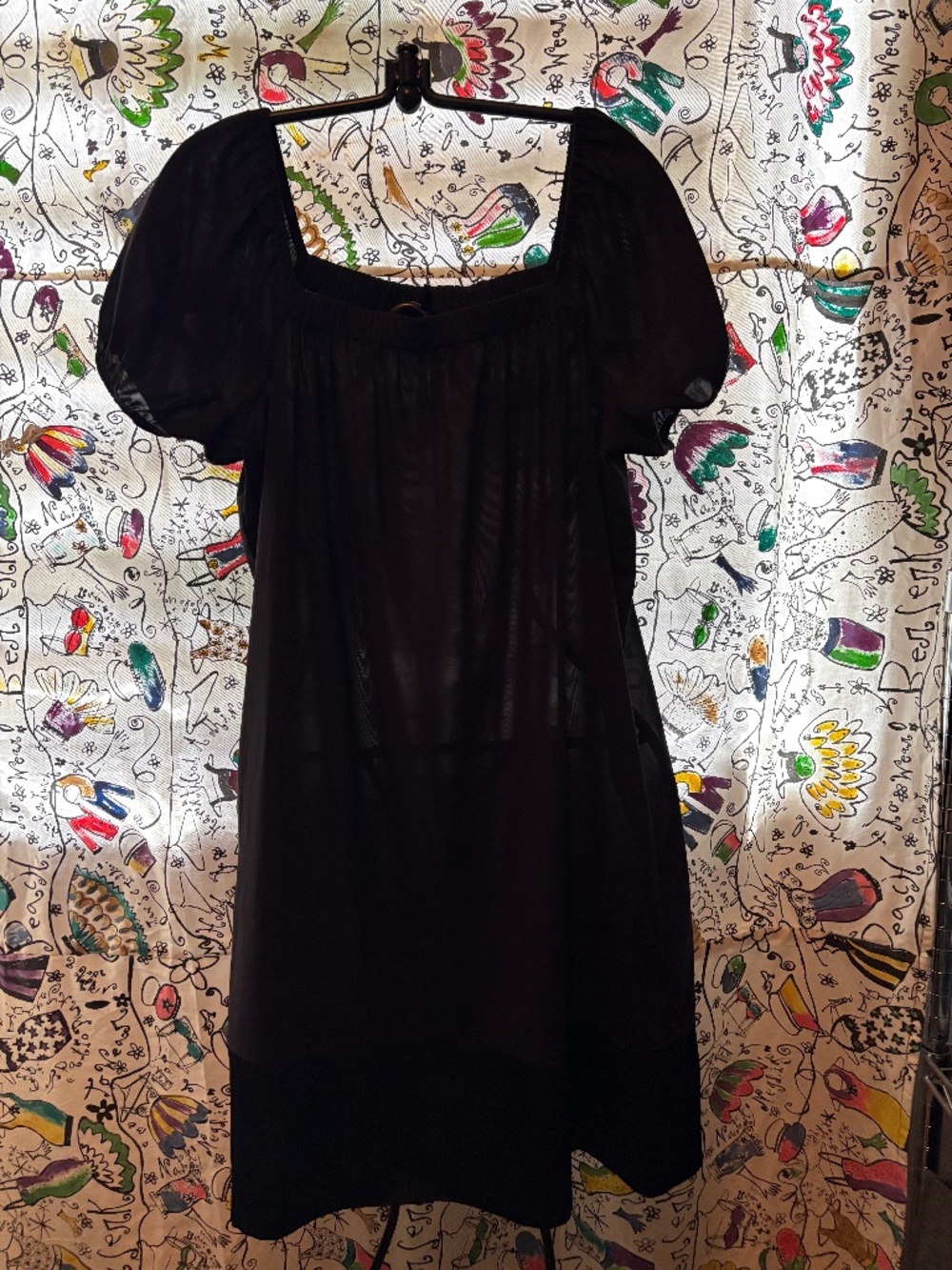 Poly/ spandex sheer baby doll with puff sleeves